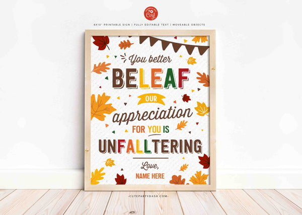 Fall Appreciation Sign Printable Thanksgiving Decor INSTANT DOWNLOAD EDITABLE Fall Thank you Staff Teacher Team Poster Display Frame