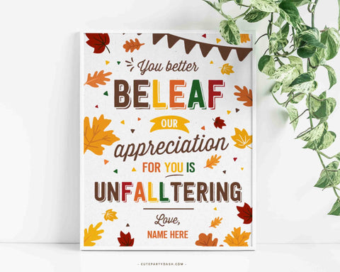 Fall Appreciation Sign Printable Thanksgiving Decor INSTANT DOWNLOAD EDITABLE Fall Thank you Staff Teacher Team Poster Display Frame