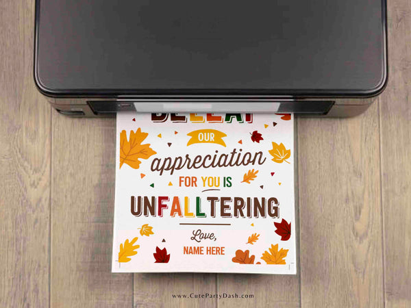 Fall Appreciation Sign Printable Thanksgiving Decor INSTANT DOWNLOAD EDITABLE Fall Thank you Staff Teacher Team Poster Display Frame