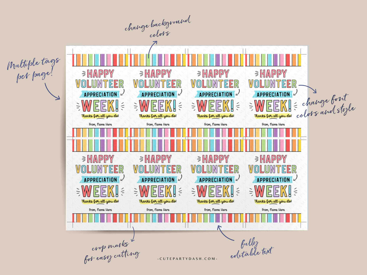 Volunteer Appreciation Gift Tag Editable Employee Appreciation Week Th ...