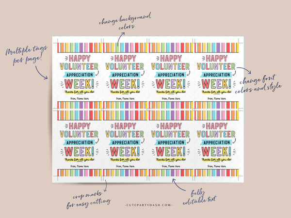 Volunteer Appreciation Gift Tag Editable Employee Appreciation Week Thank You Card Staff Printable Label Team Member INSTANT DOWNLOAD