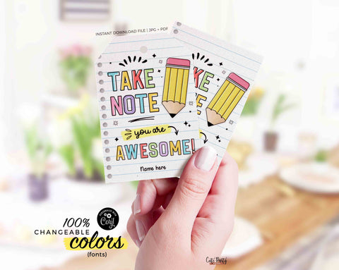 Take Note Tag Editable Teacher Appreciation Week Gift Tag Template Printable Notepad Thank You Tag You are Awesome INSTANT DOWNLOAD Pen gift