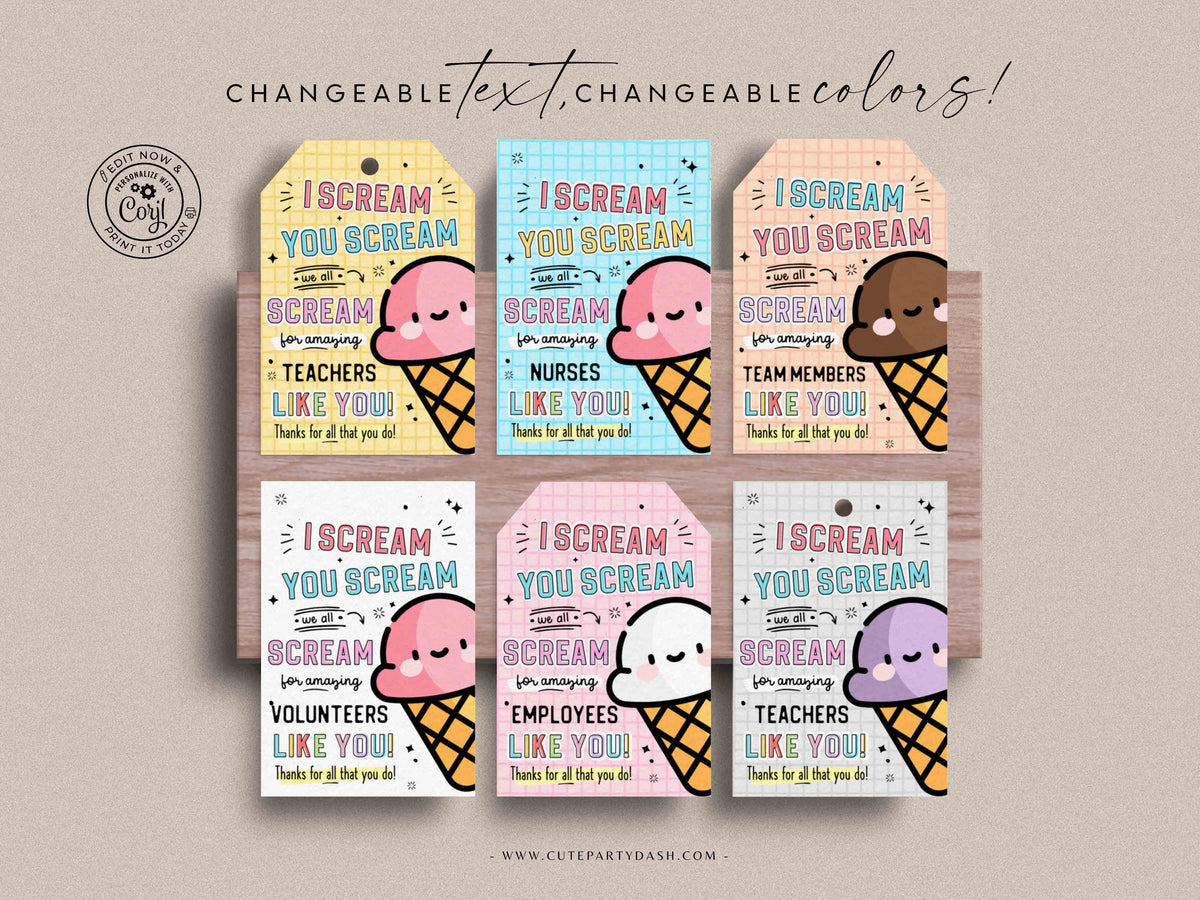 Printable Ice Cream Teacher Appreciation Tag Cute Party Dash