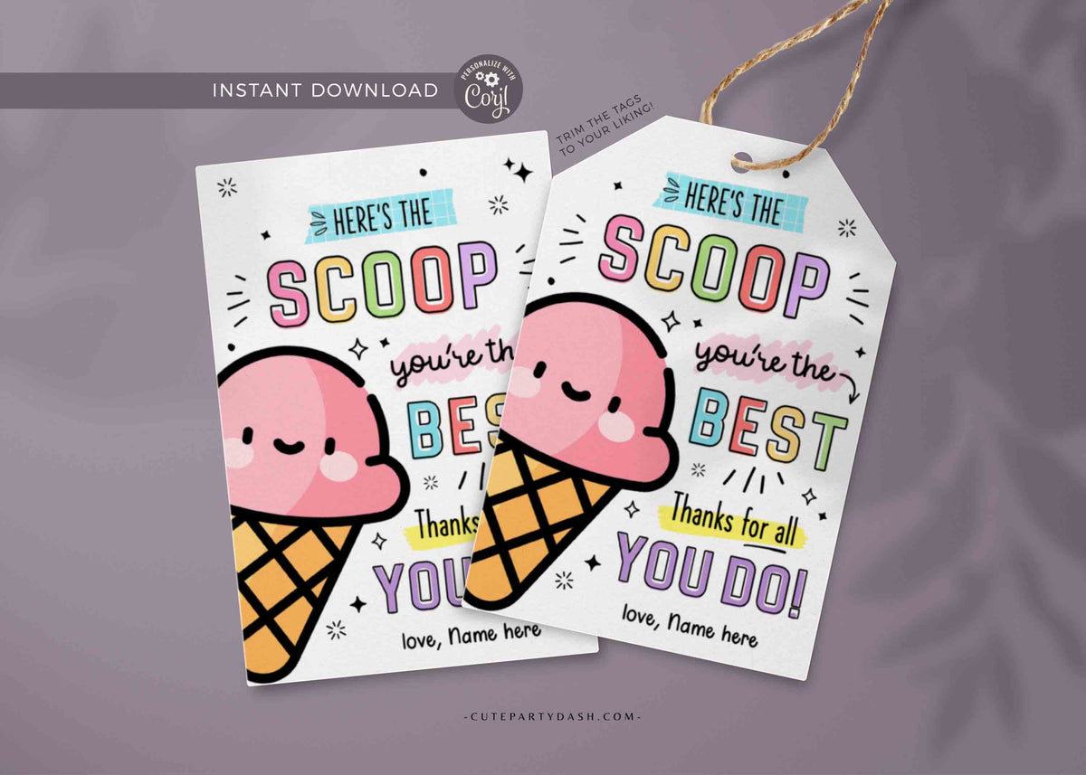 Printable Ice Cream Teacher Appreciation Tag Cute Party Dash 