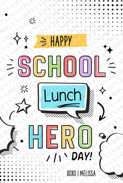 School Lunch Hero Day Appreciation Gift Tag Printable Lunch Hero Editable Thank You Tag Superhero Appreciation Card INSTANT DOWNLOAD