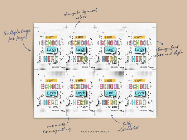 School Lunch Hero Day Appreciation Gift Tag Printable Lunch Hero Editable Thank You Tag Superhero Appreciation Card INSTANT DOWNLOAD