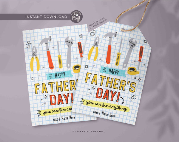 Happy Father's Day Gift Tag Printable Card Toolbox Editable Fathers Day gift from kids son daughter wife gift for dad INSTANT DOWNLOAD