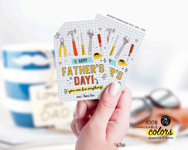 Happy Father's Day Gift Tag Printable Card Toolbox Editable Fathers Day gift from kids son daughter wife gift for dad INSTANT DOWNLOAD