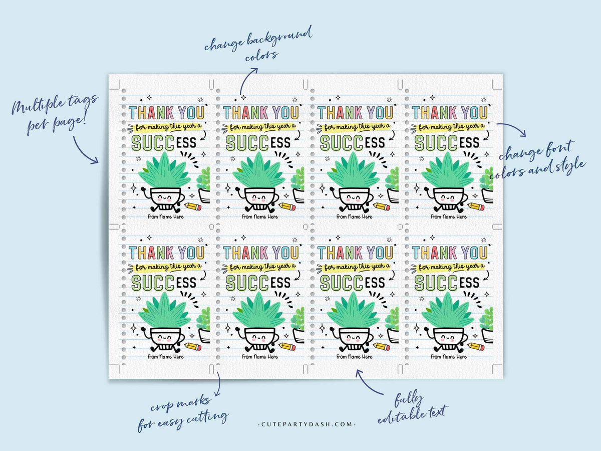 free printable succulent tags Thank you for making this year a SUCCess succulent gift tags