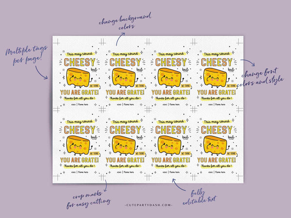 Cheese Cracker Thank You Tag Printable Teacher Appreciation Week Snack Tag Editable Sound Cheesy Tag Nurse Volunteer Staff INSTANT DOWNLOAD
