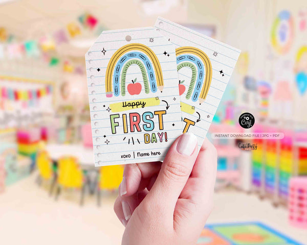 EDITABLE Happy First Day of School Gift Tag Printable Welcome Back To School treat Tag Rainbow Teacher 1st day of school INSTANT DOWNLOAD