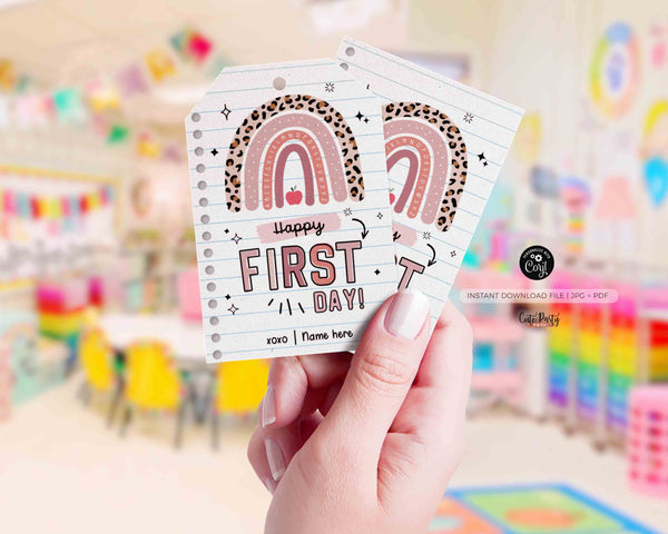 EDITABLE Happy First Day of School Gift Tag Printable Welcome Back To School treat Tag Rainbow Teacher 1st day of school INSTANT DOWNLOAD