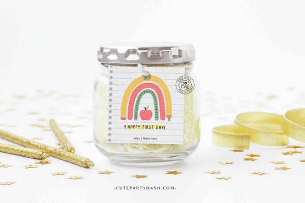 EDITABLE Happy First Day of School Gift Tag Printable Welcome Back To School treat Tag Rainbow Teacher 1st day of school INSTANT DOWNLOAD