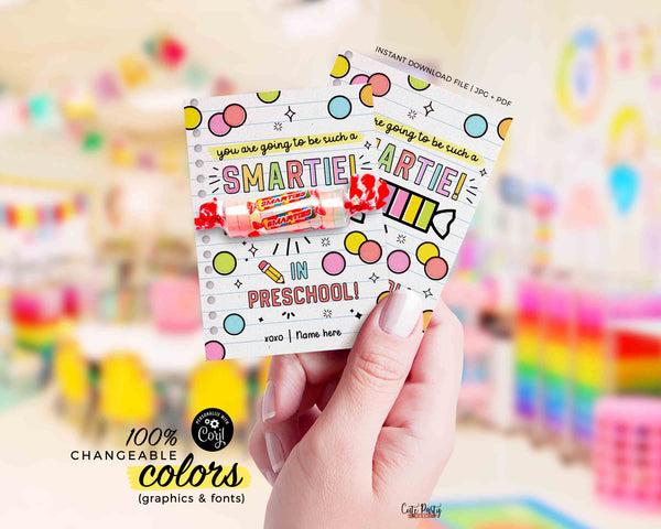 Printable First Day of School Candy Treat Tag Any Grade You're Going to be Such a Smartie Editable Back To School Candy Tag INSTANT DOWNLOAD