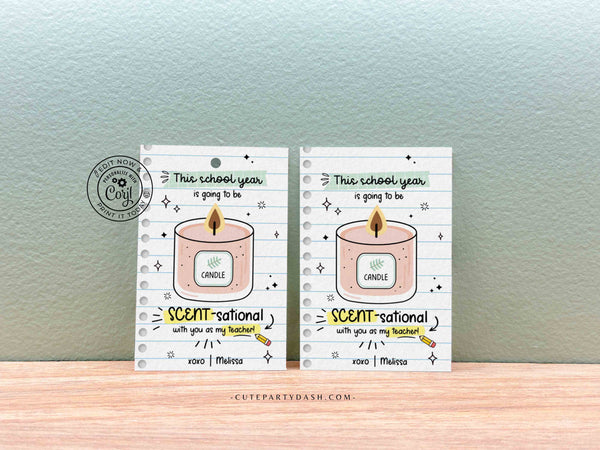 EDITABLE Teacher First Day of School Gift Tag Printable Welcome Back To School Candle Tag Scent-Sational School Year INSTANT DOWNLOAD