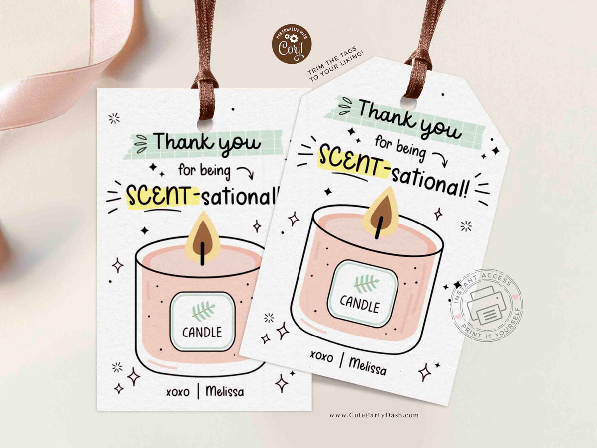 Editable Thank You For Being SCENT Sational Candle gift tags Cute