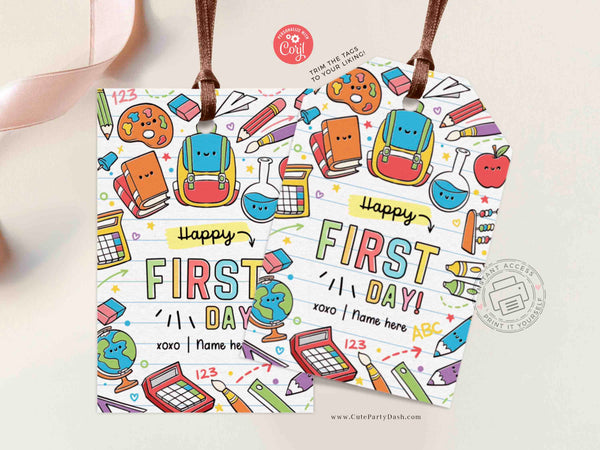 EDITABLE Happy First Day of School Gift Tag Printable Welcome Back To School treat Tag Rainbow Teacher 1st day of school INSTANT DOWNLOAD