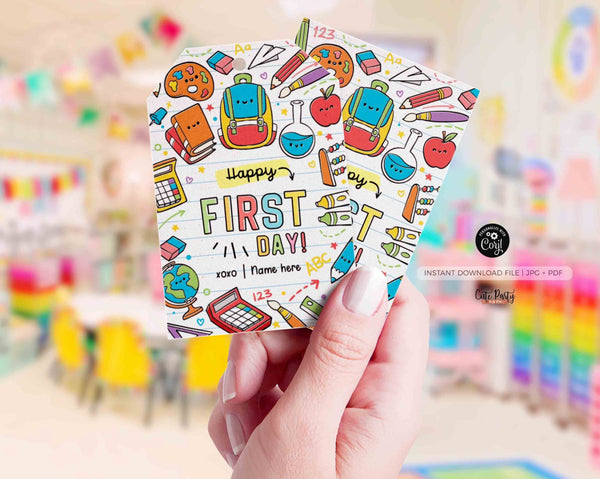 EDITABLE Happy First Day of School Gift Tag Printable Welcome Back To School treat Tag Rainbow Teacher 1st day of school INSTANT DOWNLOAD