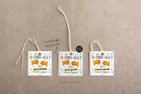 O-Fish-Ally in Kindergarten Back to School Goldfish Crackers Gift Tag Editable Gift from Teacher Student First Day School INSTANT DOWNLOAD