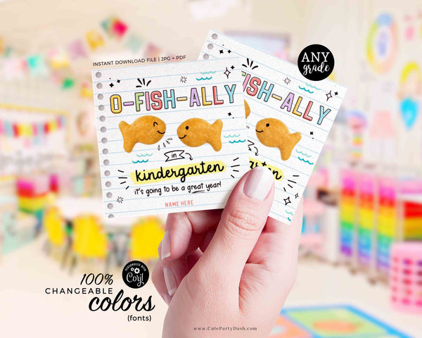 O-Fish-Ally in Kindergarten Back to School Goldfish Crackers Gift Tag Editable Gift from Teacher Student First Day School INSTANT DOWNLOAD