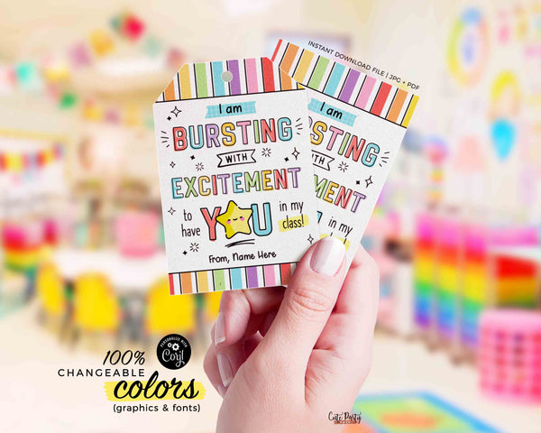 Copy of Bursting With Excitement Back to School Candy Tag Editable Printable Teacher Kids Starburst First day of school gift tag INSTANT DOWNLOAD