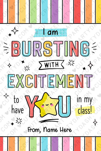 Copy of Bursting With Excitement Back to School Candy Tag Editable Printable Teacher Kids Starburst First day of school gift tag INSTANT DOWNLOAD