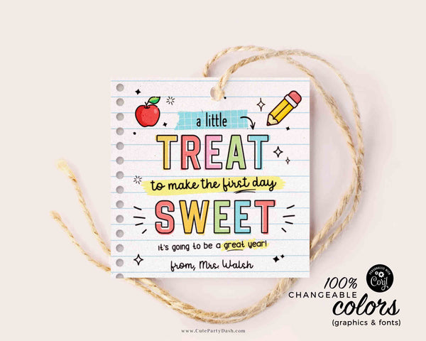 Welcome Back To School Gift Tag EDITABLE First Day of School gift from Teacher Classmate Gift A little treat Label Sticker INSTANT DOWNLOAD