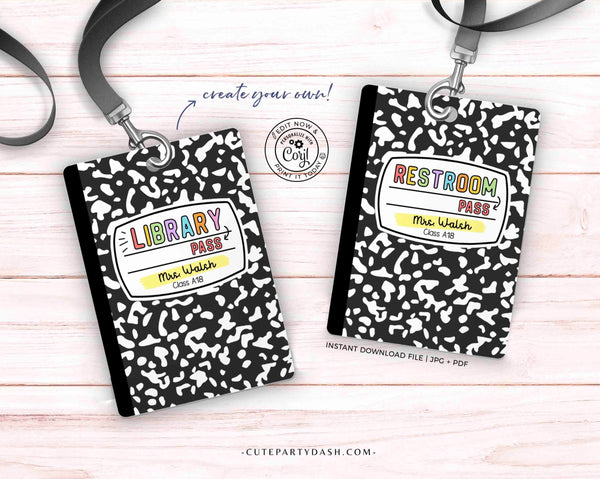 Classroom Hall Passes for teachers INSTANT DOWNLOAD Editable Composition Book Class Hall Pass Template Printable teacher Digital Download