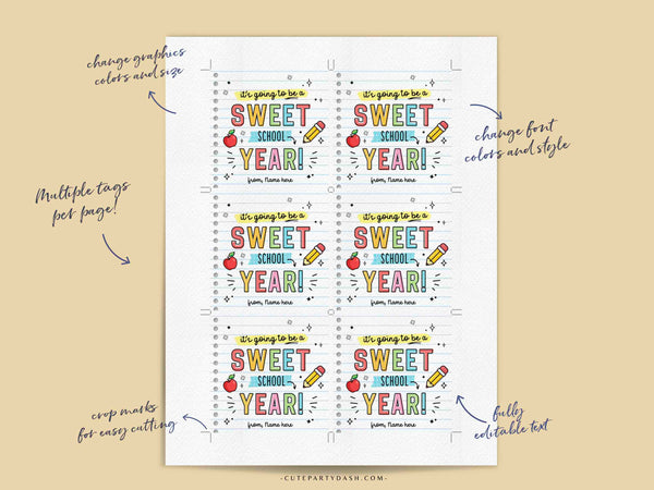 A Sweet Year Welcome Back To School Gift Tag EDITABLE First Day of School Printable Cookies Gift Tag Label Sticker Teacher INSTANT DOWNLOAD