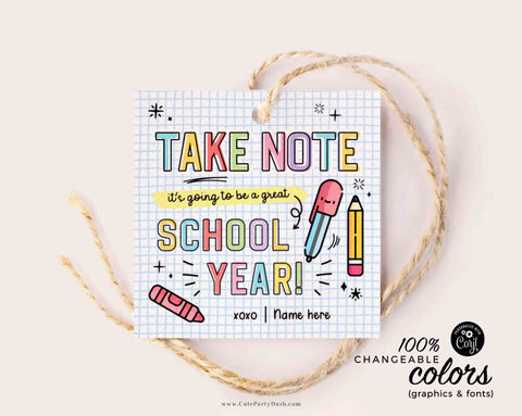 Back to School Gift Tags Take Note Editable Pen Marker Gift for Teacher Student Kid First Day School Notepad Gift from INSTANT DOWNLOAD