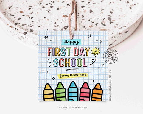 Happy First Day of School tags INSTANT DOWNLOAD Back to School Gift Tag Editable Notepad Gift for Teacher Student Kid First Day Gift from