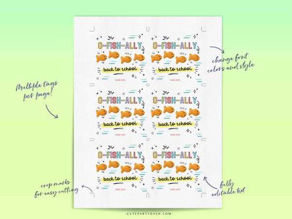 O-Fish-Ally Back to School Goldfish Crackers Cookie Tag Printable Editable Gift from Teacher Student First Day School INSTANT DOWNLOAD