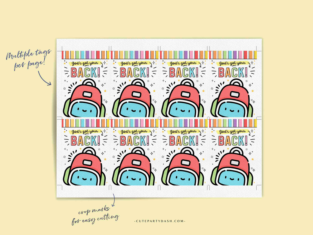 Sunday School Printable Backpack Prayer Tag Cute Party Dash