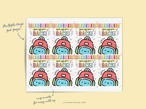 God's got your back Tag Sunday School Printable Backpack Prayer Tag INSTANT DOWNLOAD Religious Tag Backpack Blessing cards church gift tag