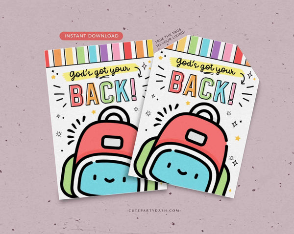 God's got your back Tag Sunday School Printable Backpack Prayer Tag INSTANT DOWNLOAD Religious Tag Backpack Blessing cards church gift tag