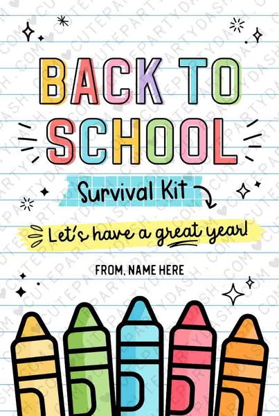 Back to School Survival Kit Gift Tag INSTANT DOWNLOAD Printable First Day of School Gift Tag template Editable Gift from Teacher Student Kids