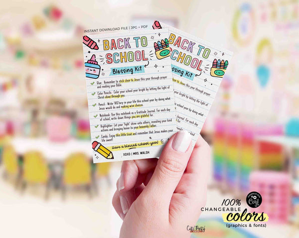 Back to School Blessing Kit Tag INSTANT DOWNLOAD Survival Kit Card Printable First Day of School template Editable Gift Teacher Sunday School