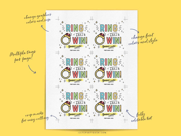 Ring in a Win Team Gift Tag INSTANT DOWNLOAD Printable Good Luck Big Game Day Gift Cheer Dance Camp Squad Pop Gem Ring Candy Pun Tag Team