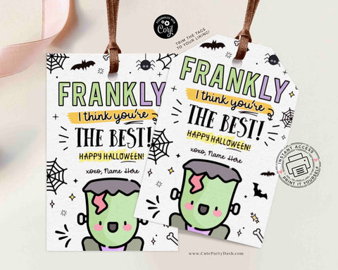 EDITABLE Frankenstein Halloween Printable Tag INSTANT DOWNLOAD Halloween Treat Tag Friend Classroom Trick or Treat Non Candy Party Favor