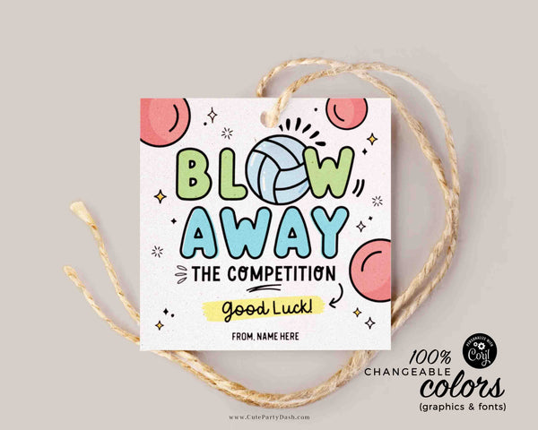 Volleyball Blow Away The Competition Gift Tag INSTANT DOWNLOAD Printable Good Luck Big Game Day Treat Sucker Lollipop Gum Candy Pun gift