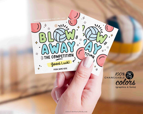 Volleyball Blow Away The Competition Gift Tag INSTANT DOWNLOAD Printable Good Luck Big Game Day Treat Sucker Lollipop Gum Candy Pun gift