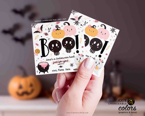 EDITABLE Boo a Treat for you Gift Tag Template Pink Halloween Teacher Staff Pta Pto Kids Spooky Treat Gift Candy Label INSTANT DOWNLOAD