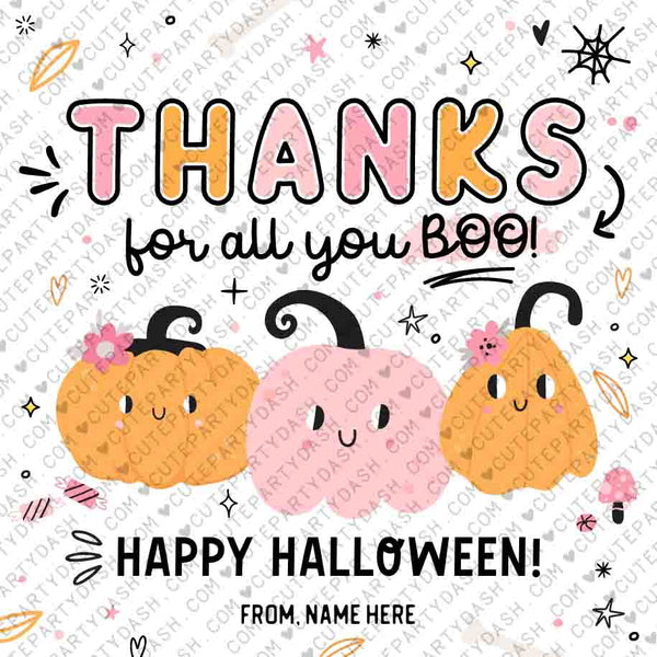 Thanks for All You Boo Halloween Gift Tag INSTANT DOWNLOAD Editable Pink Halloween Teacher Thanks for all you BOO treat tag Printable tags