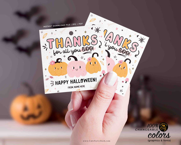 Thanks for All You Boo Halloween Gift Tag INSTANT DOWNLOAD Editable Pink Halloween Teacher Thanks for all you BOO treat tag Printable tags