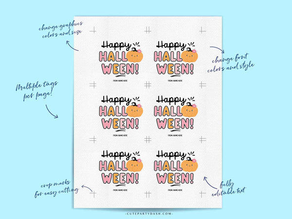Happy Halloween Gift Tag Printable INSTANT DOWNLOAD Editable Pink Halloween Trick or Treat Favor Bag Tag School Classmate Teacher Kids PTO