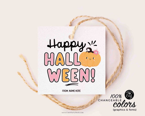 Happy Halloween Gift Tag Printable INSTANT DOWNLOAD Editable Pink Halloween Trick or Treat Favor Bag Tag School Classmate Teacher Kids PTO