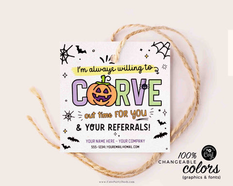 Halloween Realtor Gift Tag INSTANT DOWNLOAD Happy Halloween Treat Tag Printable Pumpkin Carve out time Referrals Fall Marketing Pop By Tag