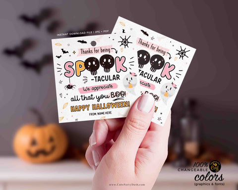 Halloween Appreciation Printable Gift Tags Thanks All You Boo INSTANT DOWNLOAD Editable Pink Spook-Tacular Employee Volunteer Team Teacher