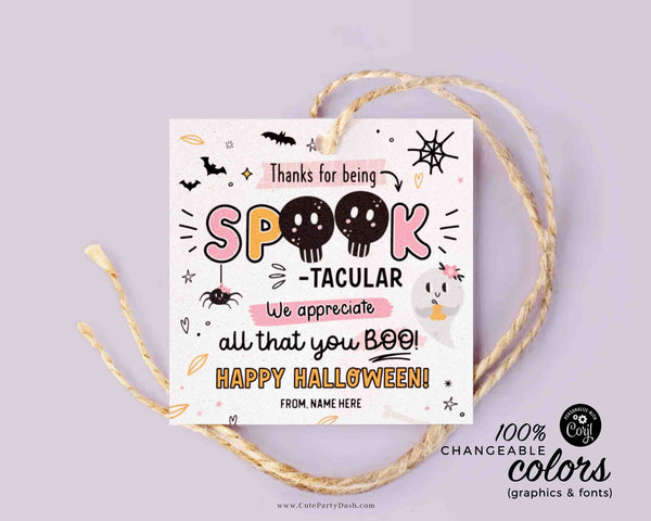 Halloween Appreciation Printable Gift Tags Thanks All You Boo INSTANT DOWNLOAD Editable Pink Spook-Tacular Employee Volunteer Team Teacher