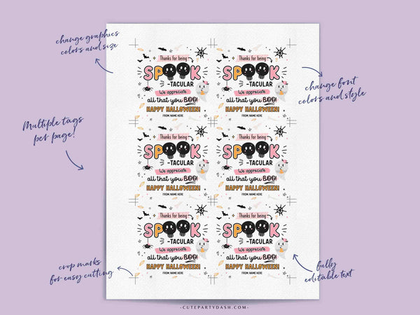 Halloween Appreciation Printable Gift Tags Thanks All You Boo INSTANT DOWNLOAD Editable Pink Spook-Tacular Employee Volunteer Team Teacher